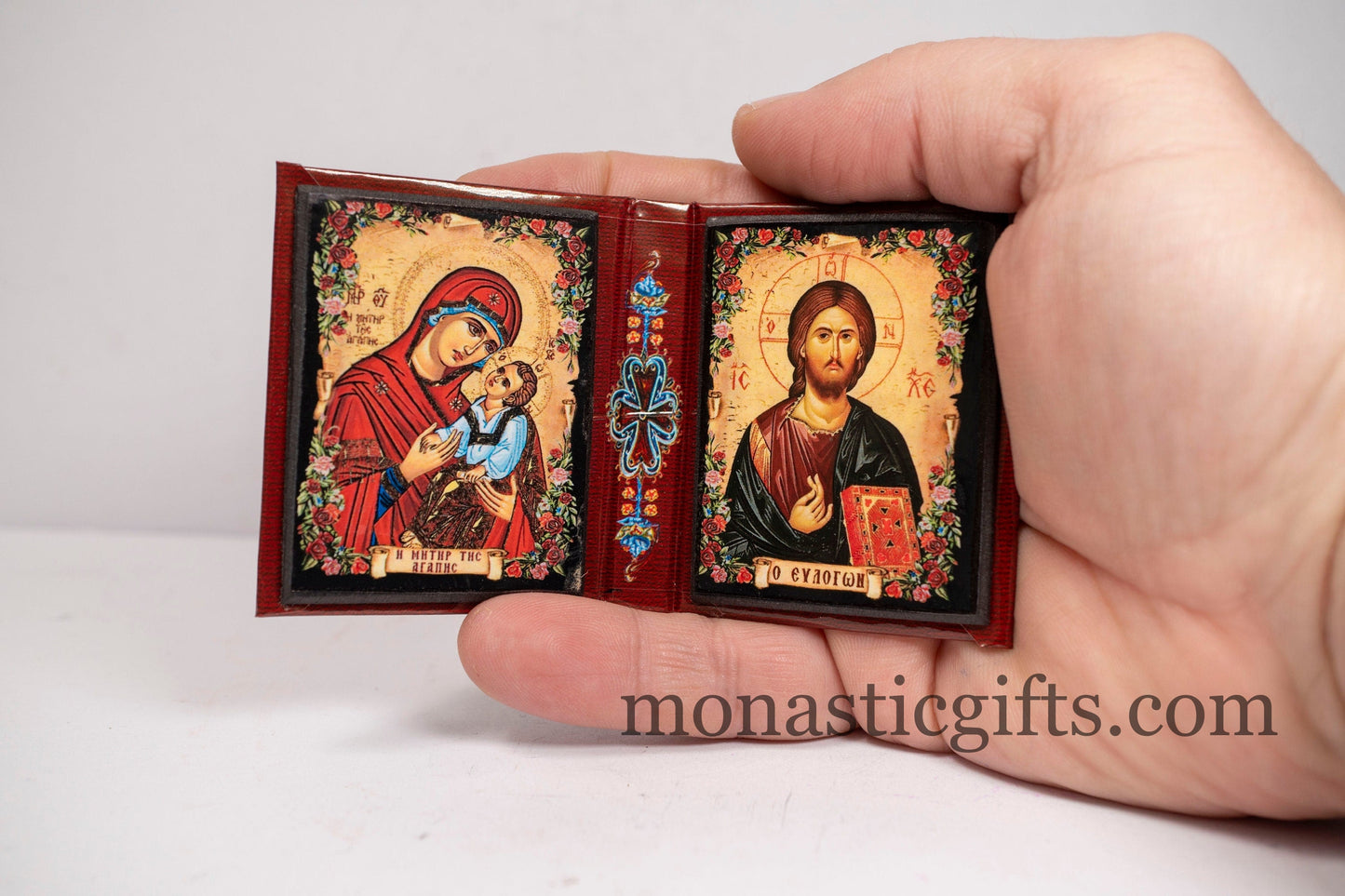 Diptych icon Orthodox Christian with Icon of Virgin Mary and Jesus Christ, Father's Day Gift, Graduation Gift, Religious Home Decor