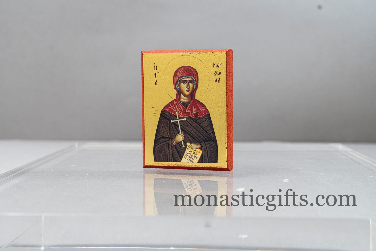 Small Wooden Icon with Saint Marcella Martyr of Chios, Icon in Golden Leaf ,amazing idea for orthodox gift