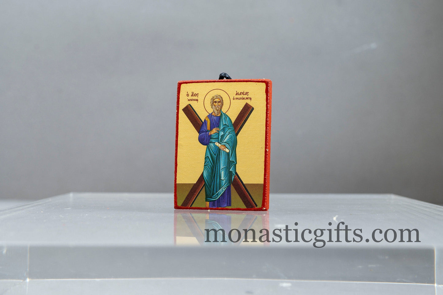 Wooden small icons with The Saint Andrew Apostole In Golden Leaf ,Byzantine icon , art wall hanging .