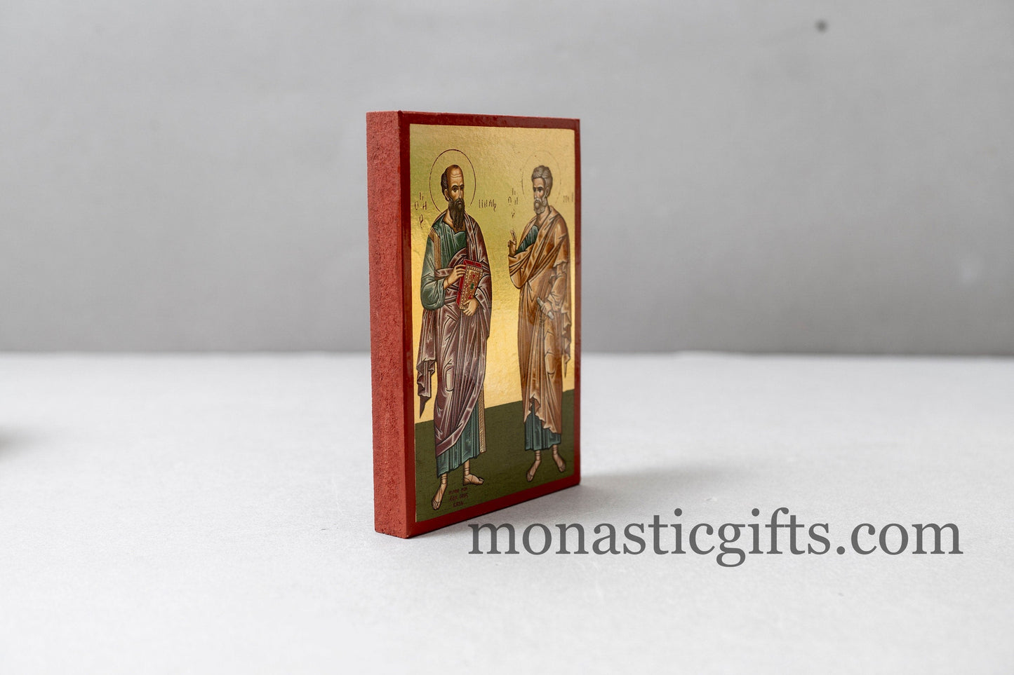 Wooden small icons with with The Apostles Peter and Paul In Golden Leaf ,Byzantine icon , art wall hanging .