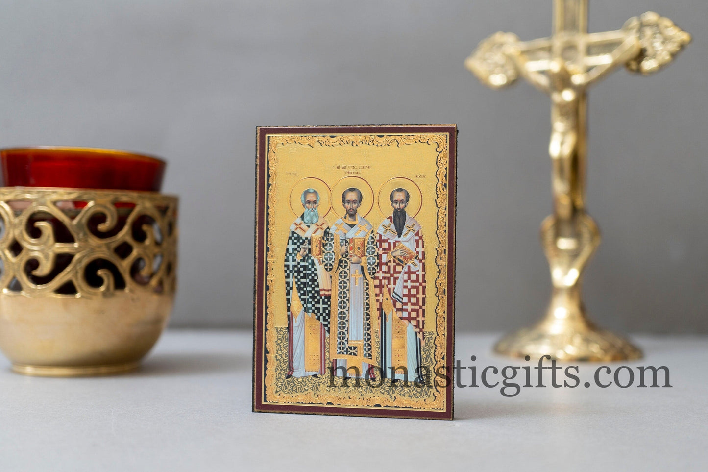 Three Holy Hierarchs byzantine icon in magnet ,refrigerator magnet.