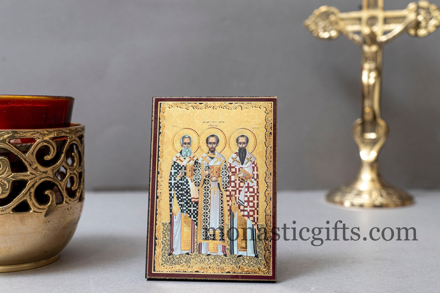 Three Holy Hierarchs byzantine icon in magnet ,refrigerator magnet.