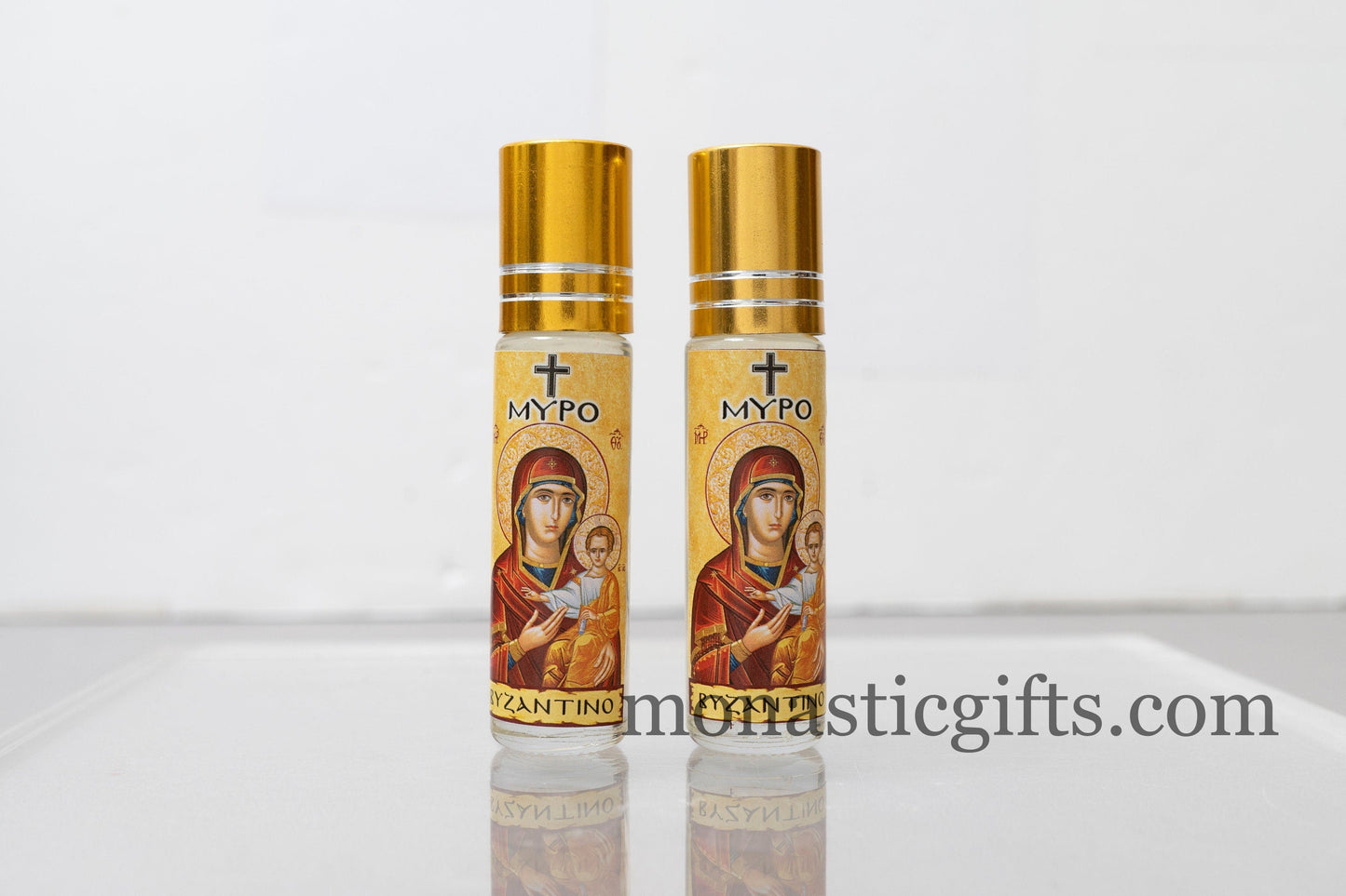 Myrrh anointing oil "BYZANTINO" with Virgin Mary Showing the Way from Greece ,Gift of faith, hope,love and healing to someone you care about