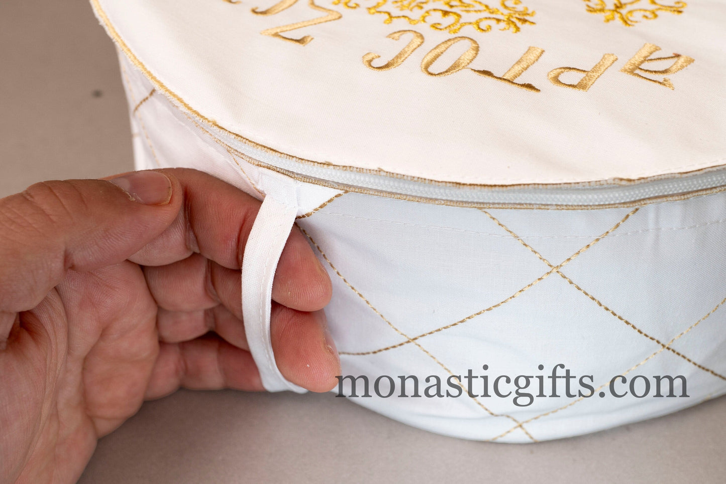 Embroidered Cotton Case for Prosphora, bread pouch , decorated with orthodox ICXC Embroideries. Orthodox CommunionAntidoron.