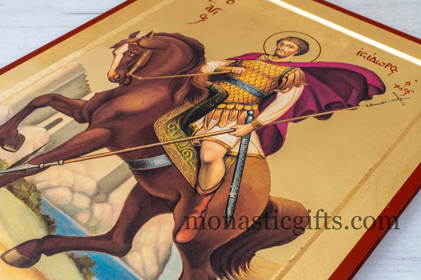 Agios Isidoros -Saint Isidoros , spiritual guide and healer- Handmade Wood Icon on Plaque Home Decor Wall,Byzantine Art