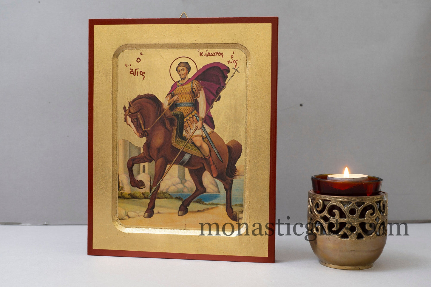 Agios Isidoros -Saint Isidoros , spiritual guide and healer- Handmade Wood Icon on Plaque Home Decor Wall,Byzantine Art