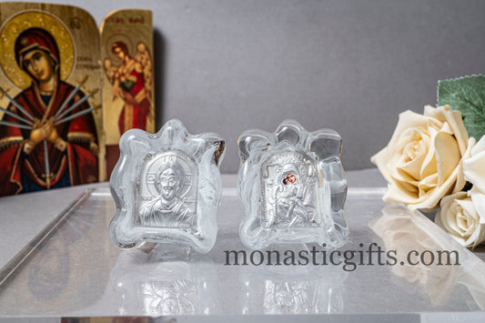 Small Glass-Framed Metal Icon of Christ or the Virgin Mary – A Beautiful Christian Gift ,Home Religius decor.