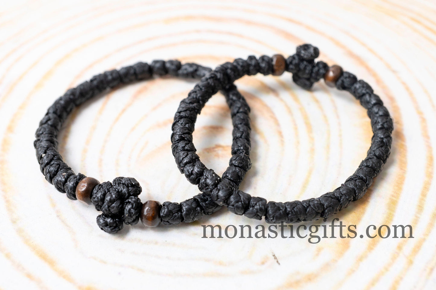 Thick waxed Komboskini 33 knots (the original) -Prayer Rope - Black thick waxed knots with wooden beads - Orthodox Gift - Chotk