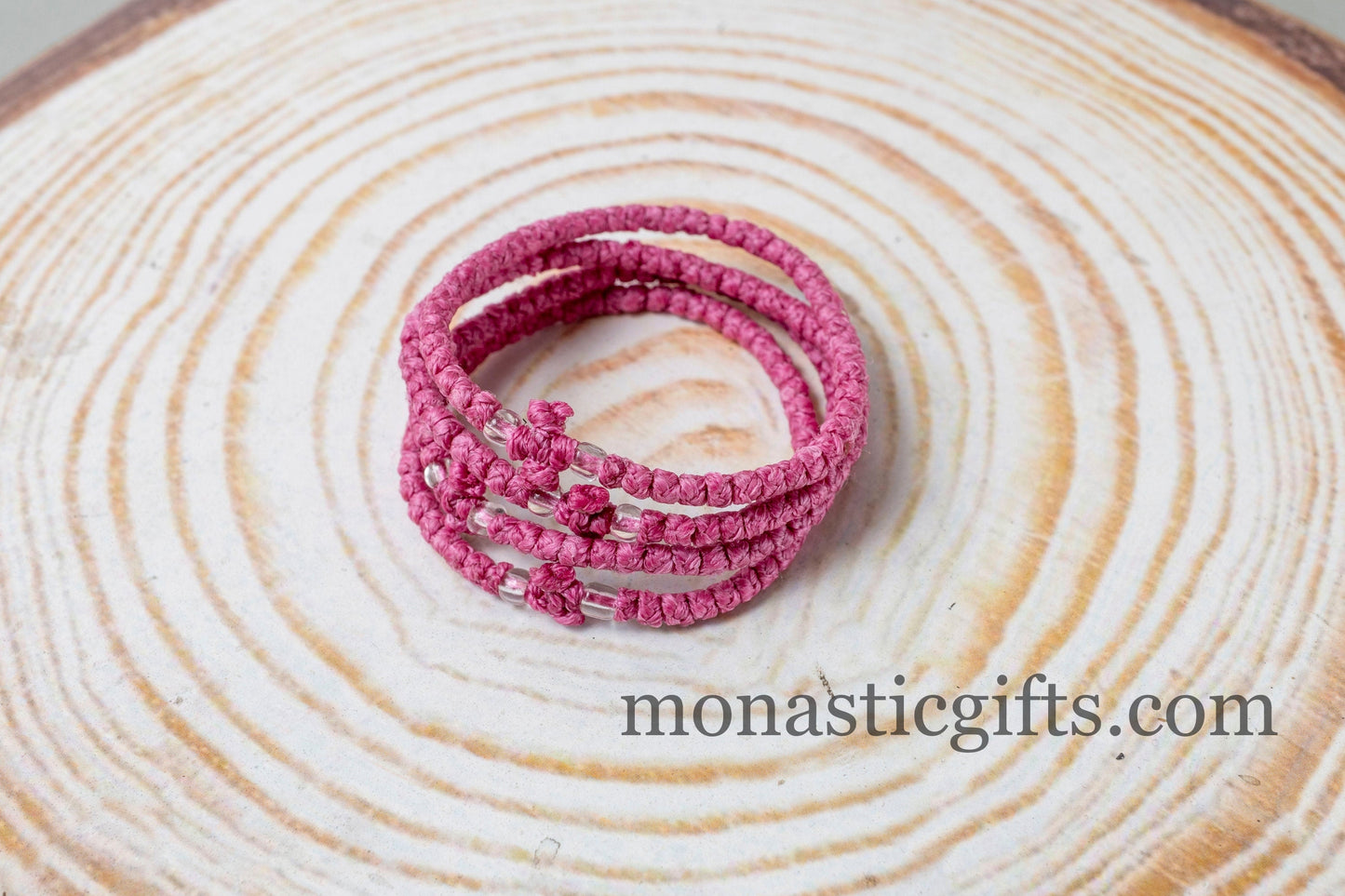 Authentic Komboskini Olive Rose Color 1Pcs -Greek Orthodox Prayer Bracelet, Spiritual Prayer Rope -Thread waxed thin with beads