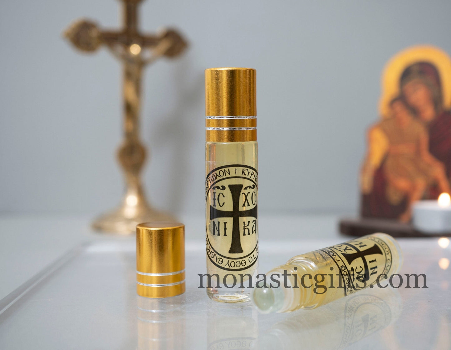 Authentic Myrrh anointing oil with Christian Symbol ICXC NIKA From Monasteries of Greece,Gift of faith, hope,love to someone you care about