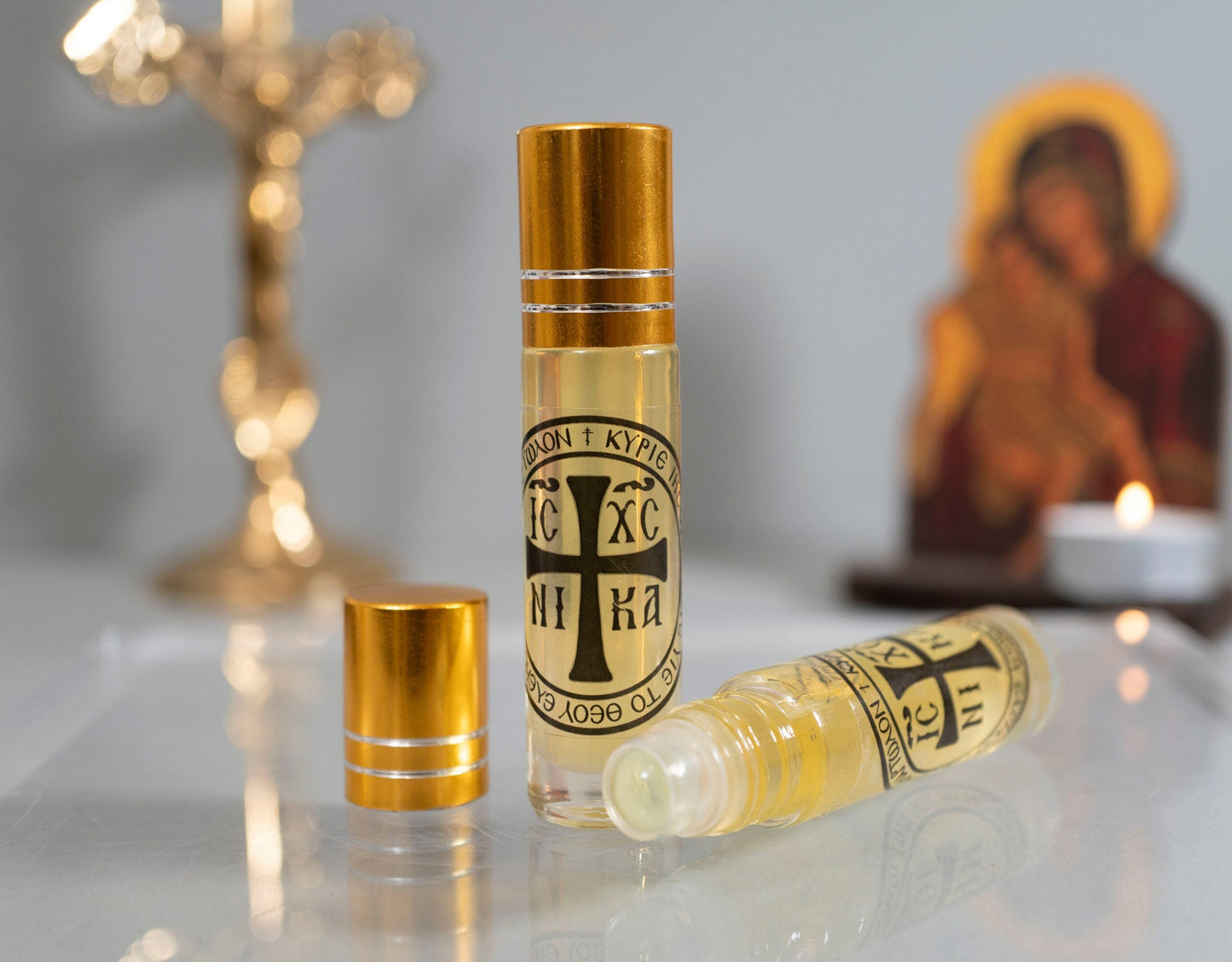 Authentic Myrrh anointing oil with Christian Symbol ICXC NIKA From Monasteries of Greece,Gift of faith, hope,love to someone you care about