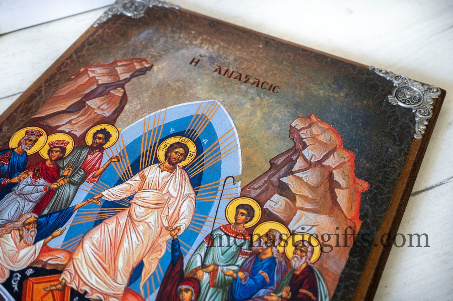 Christian Huge Wooden icon (35 x 45 cm ) With The Ressurection of Jesus ,superior quality cm Byzantine icon, express Shipping 5-8 Days