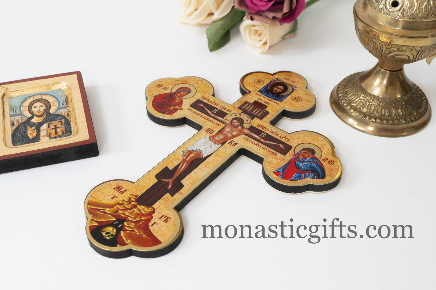 Wooden cross wall hanging with crucifixion of the lord, Orthodox Christian сross ,Prayer Corner Cross, Christian Home Essentials.