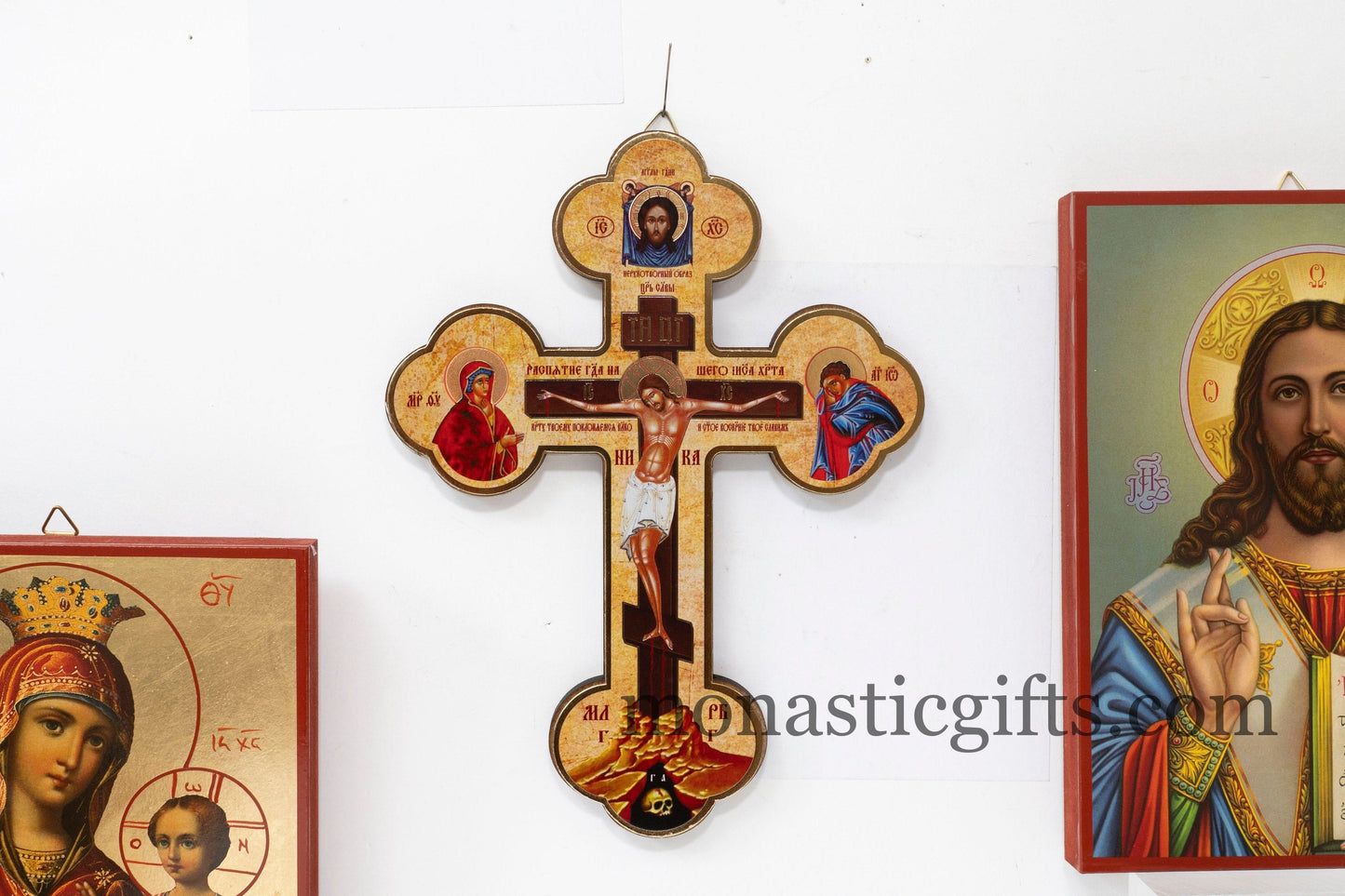 Wooden cross wall hanging with crucifixion of the lord, Orthodox Christian сross ,Prayer Corner Cross, Christian Home Essentials.