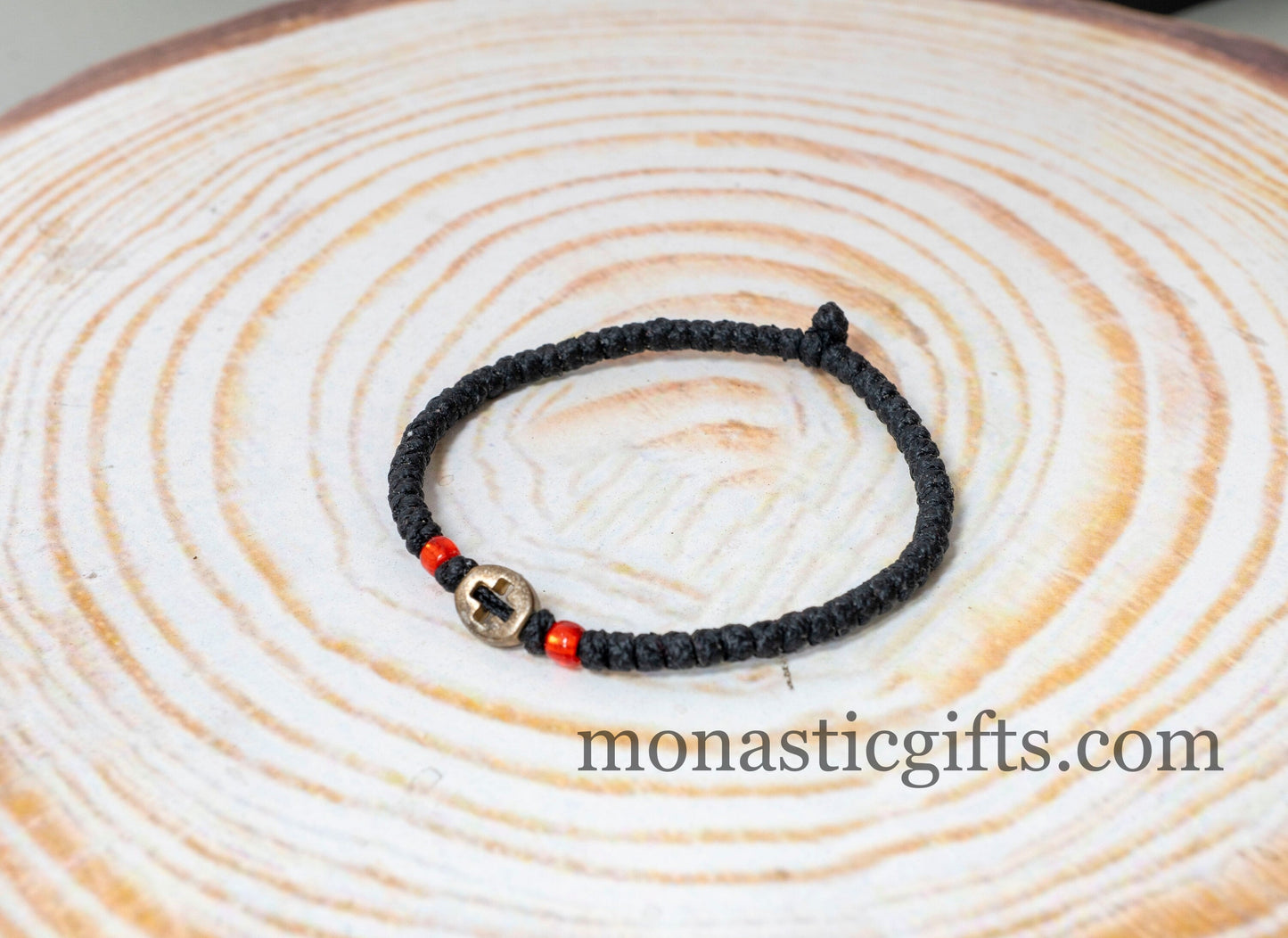 Authentic Komboskini in Black Color with encraved cross in metal element 1Pcs - Greek Orthodox Prayer Bracelet, Spiritual Prayer Rope.