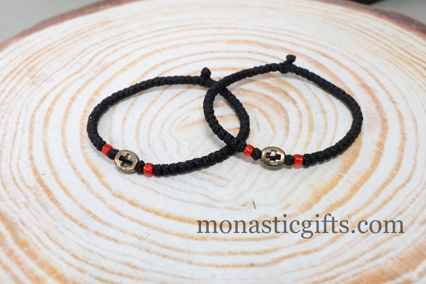 Authentic Komboskini in Black Color with encraved cross in metal element 1Pcs - Greek Orthodox Prayer Bracelet, Spiritual Prayer Rope.