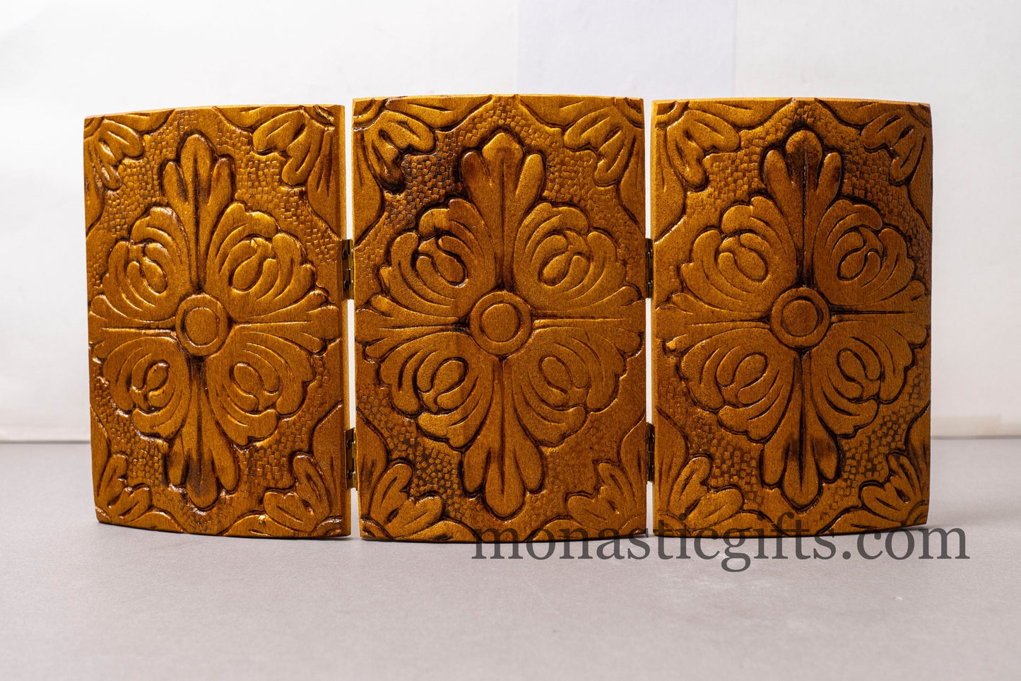 Triptych wooden Icon With Virin Mary ( Amolintos ) Jesus Christ and Saint John ,Byzantine Icon A perfect Gift.
