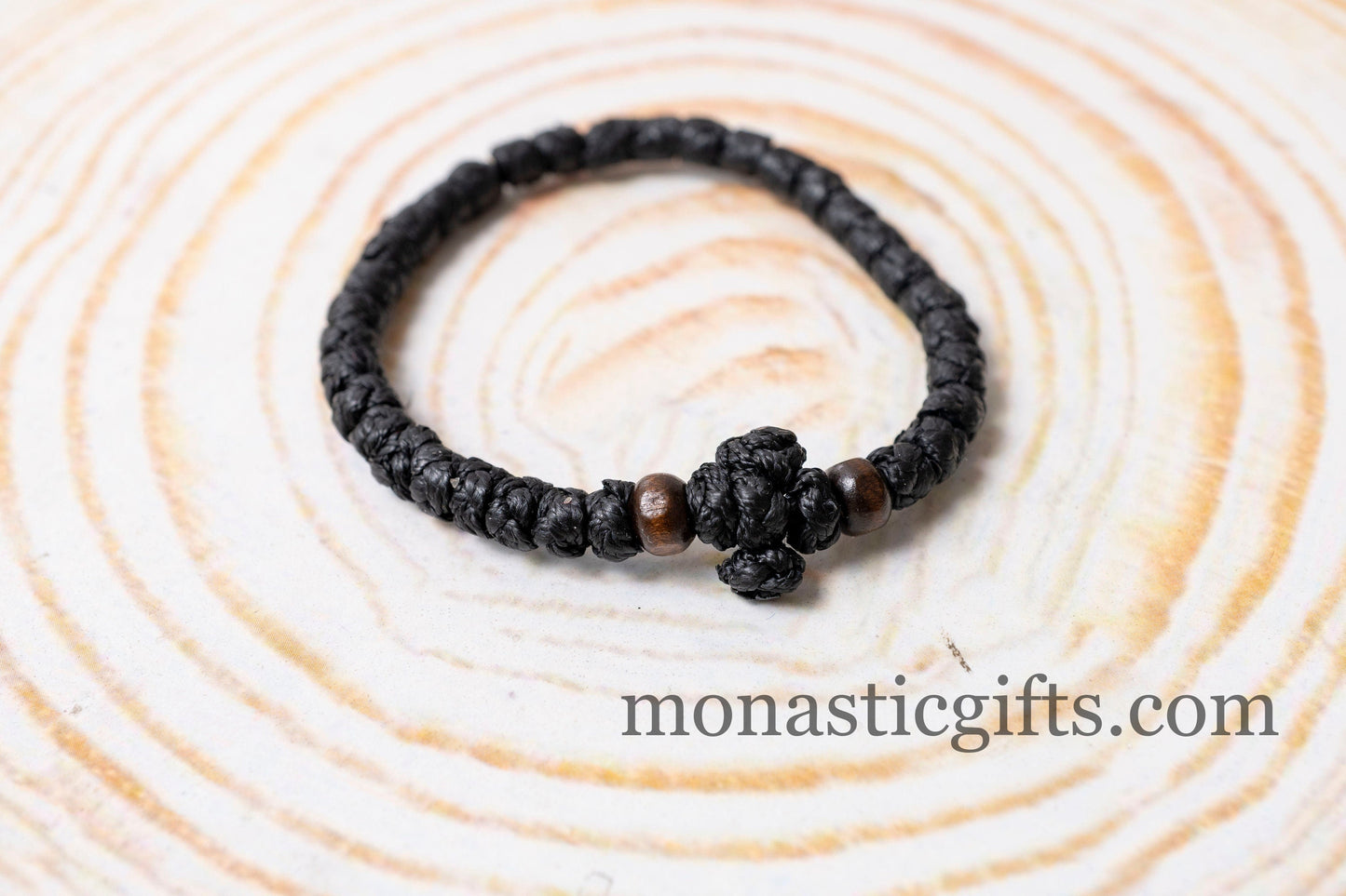Thick waxed Komboskini 33 knots (the original) -Prayer Rope - Black thick waxed knots with wooden beads - Orthodox Gift - Chotk
