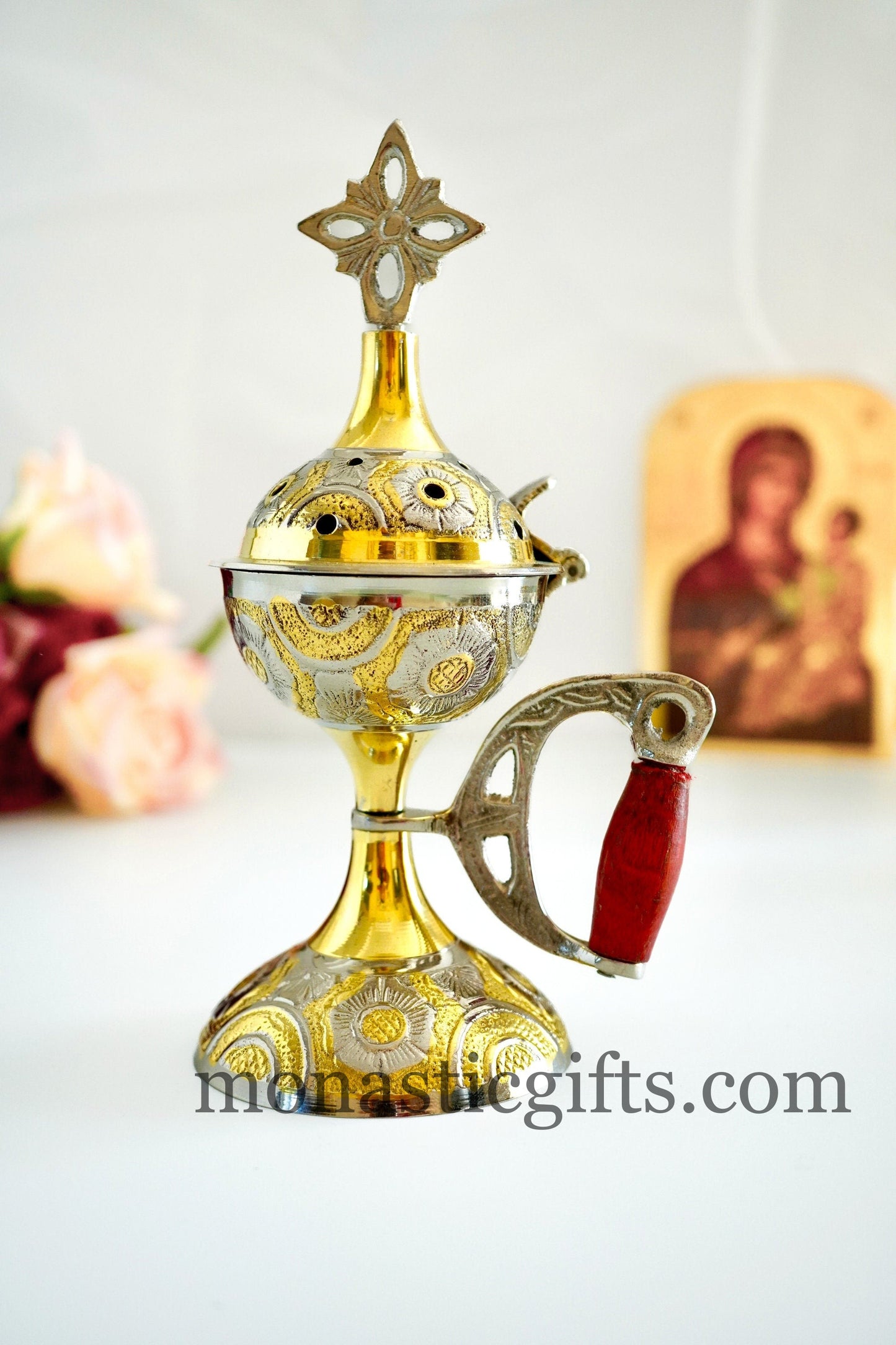 Brass Nickel, Incense Burner (210gr) Handmade with handle and free Gifts
