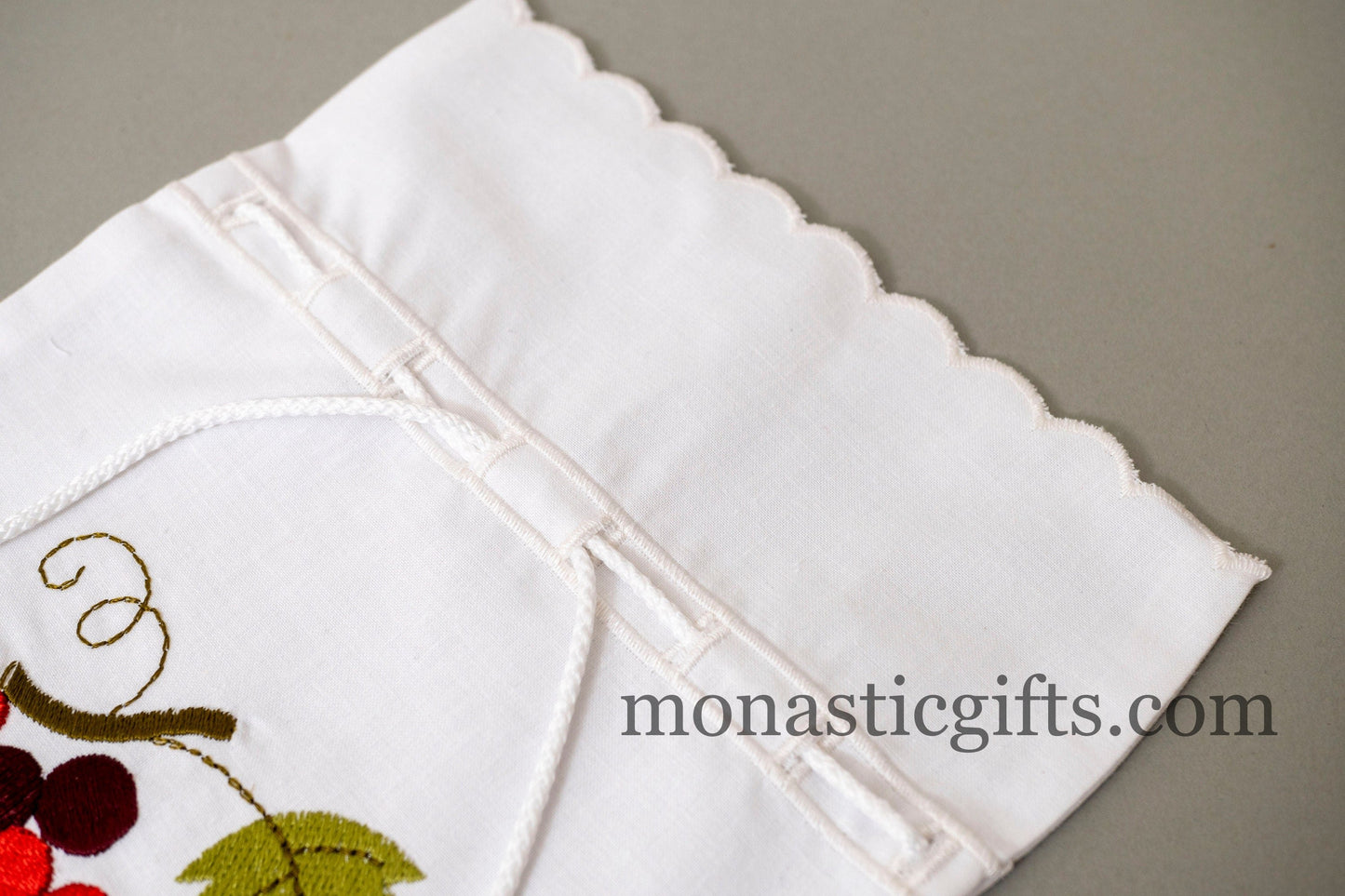 Embroidered Cotton Cloth Pouch for Bottle Holders for Oil and Nama decorated with Vine Embroideries.