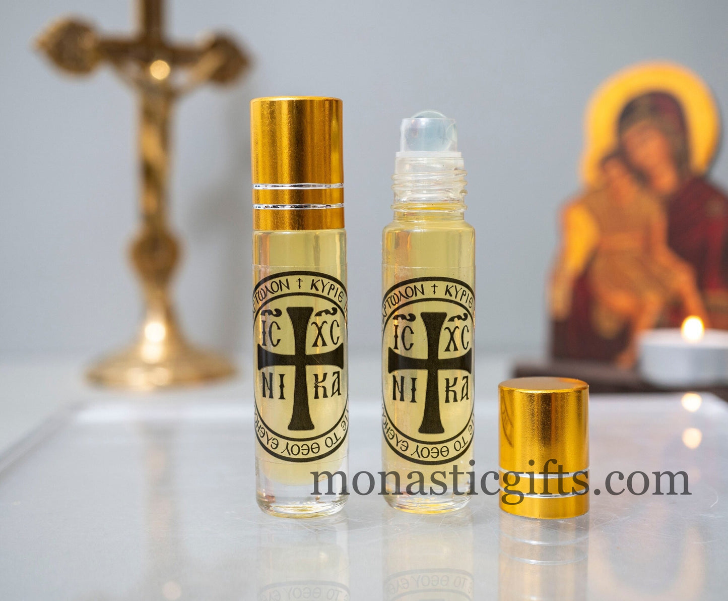 Authentic Myrrh anointing oil with Christian Symbol ICXC NIKA From Monasteries of Greece,Gift of faith, hope,love to someone you care about