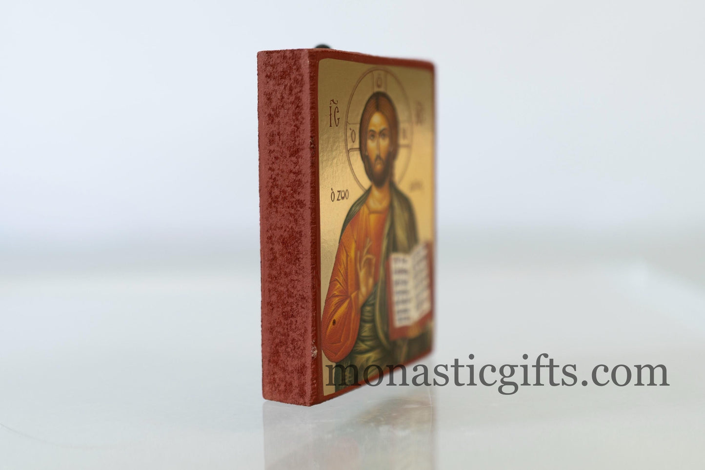 Small Wooden Byzantine icon with Jesus Christ (o Ζωοδοτης - The Life Giver) In Golden leaf,wall hanging amazing idea for Gift Handmade