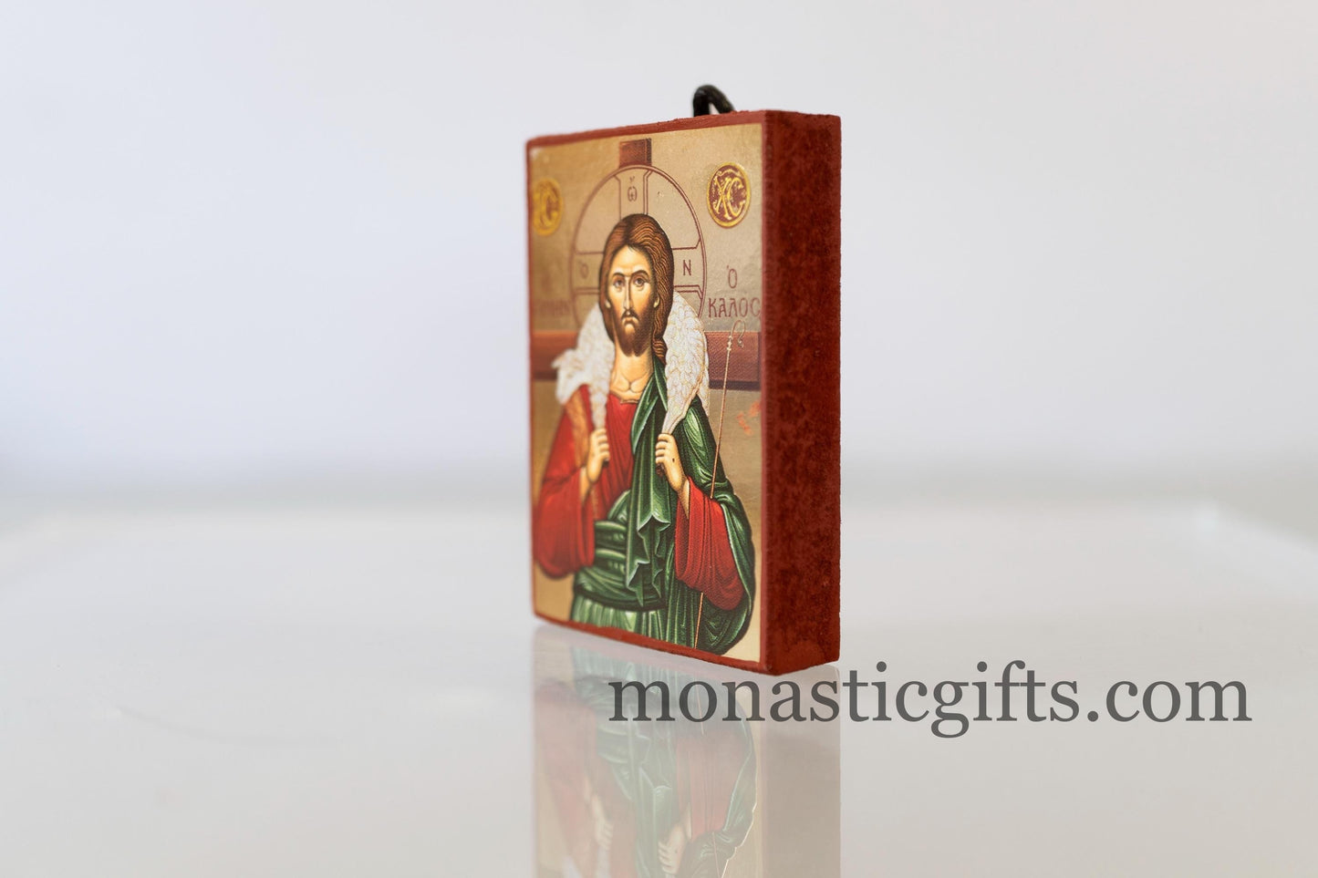 Small Wooden Byzantine icon with Jesus Christ (the Good Shepherd) In Golden leaf,wall hanging amazing idea for Gift Handmade