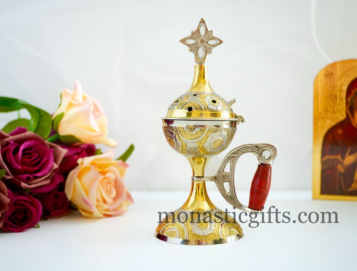 Brass Nickel, Incense Burner (210gr) Handmade with handle and free Gifts