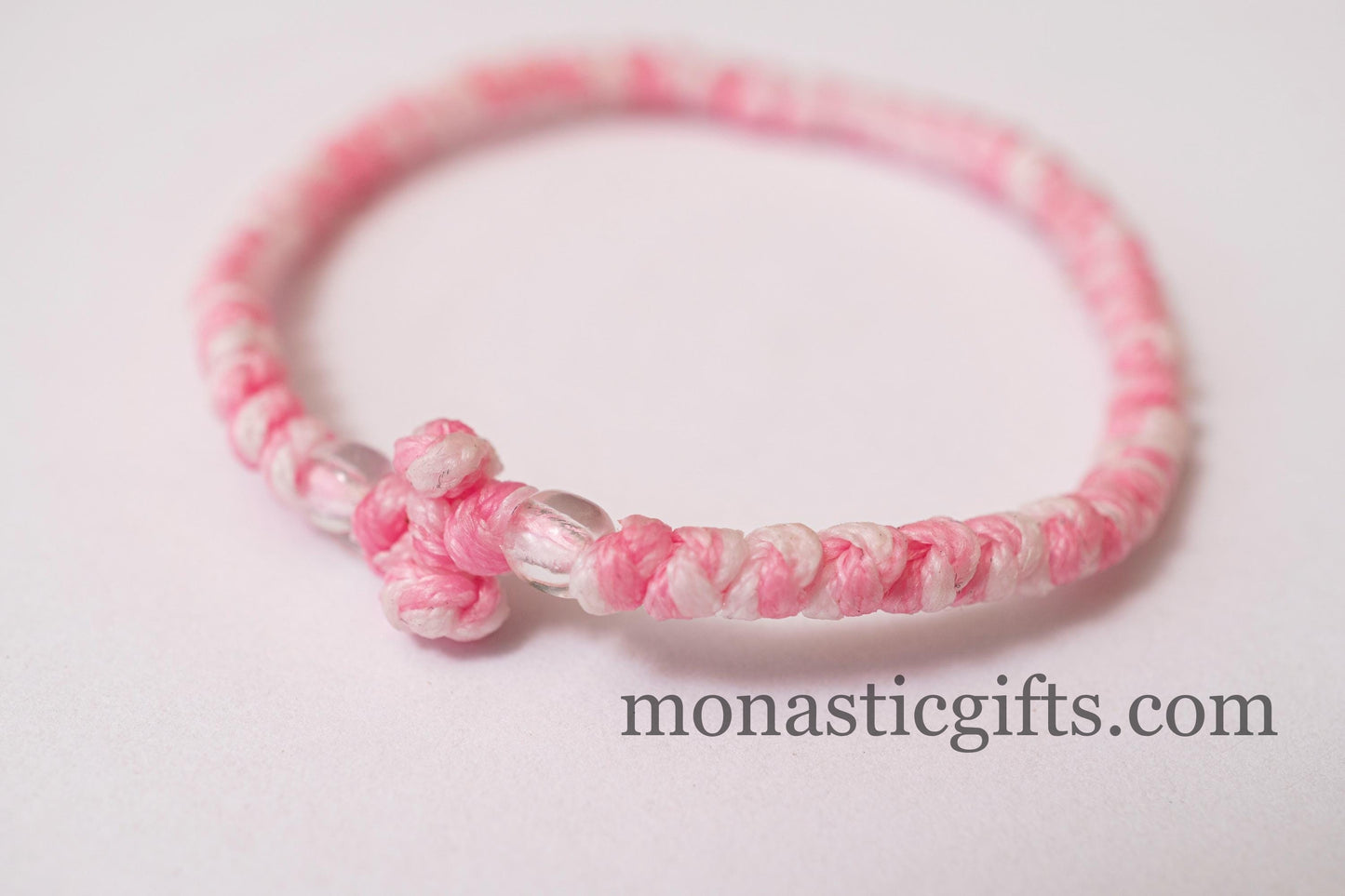 Authentic Komboskini in Pink and white Color 1Pcs - Greek Orthodox Prayer Bracelet, Spiritual Prayer Rope -Thread waxed thin with beads