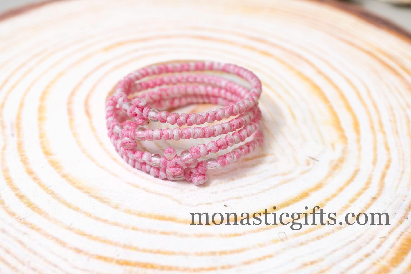 Authentic Komboskini in Pink and white Color 1Pcs - Greek Orthodox Prayer Bracelet, Spiritual Prayer Rope -Thread waxed thin with beads