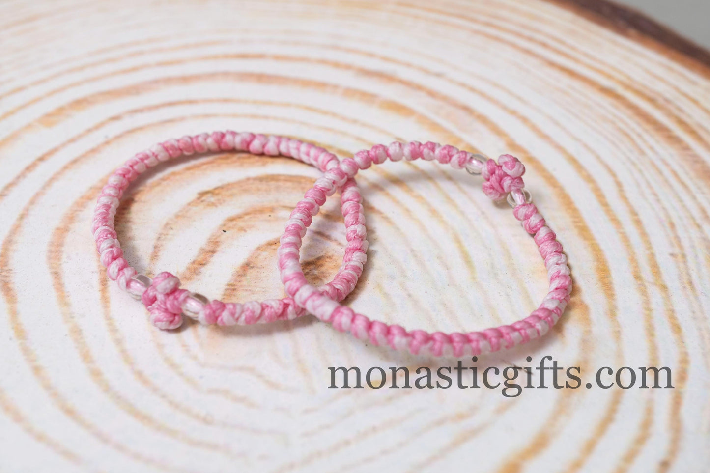 Authentic Komboskini in Pink and white Color 1Pcs - Greek Orthodox Prayer Bracelet, Spiritual Prayer Rope -Thread waxed thin with beads