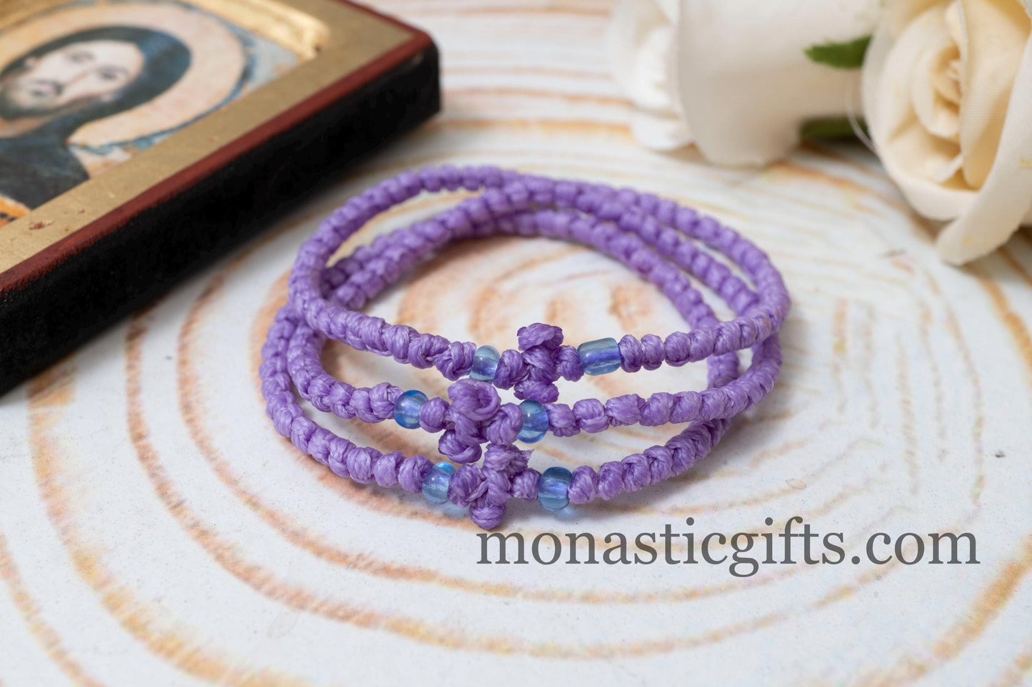 Authentic Komboskini in purple lilac color 1Pcs - Greek Orthodox Prayer Bracelet, Spiritual Prayer Rope -Thread waxed thin with beads