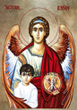 Τhe Guardian Angel of the Lord Byzantine Icon – Handmade Wooden Orthodox Icon on Gold Silk Canvas, Various Sizes