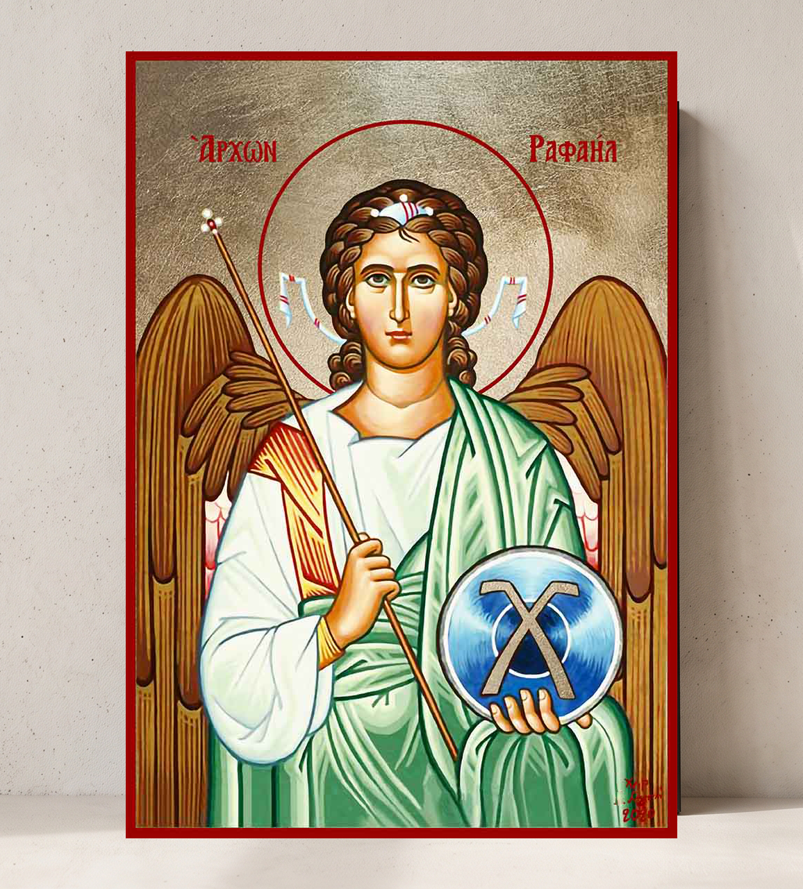 Archangel Raphael Orthodox Icon - Patron of Healing, Travelers, Physicians & Happy Meetings - Handcrafted Gold Leaf Canvas Byzantine Wooden Panel Icon with Certificate