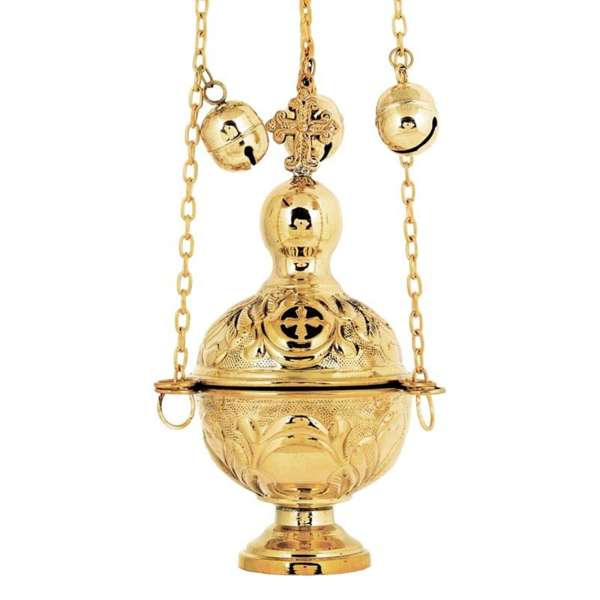 Carved brass hanging censer handmade orthodox liturgical burner with bells 18cm 7.09 inches