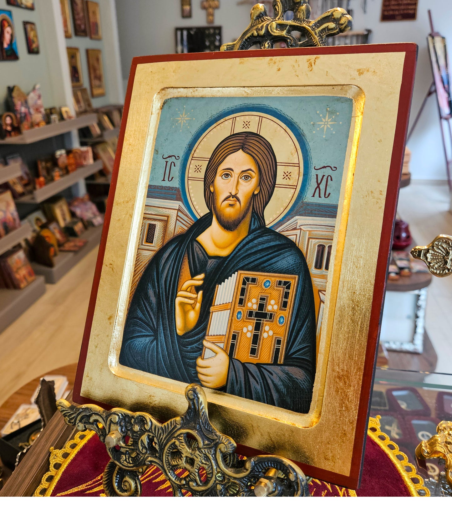 Handmade Wooden Icon with Jesus Christ of Sinai in gold leaf With amazing detail