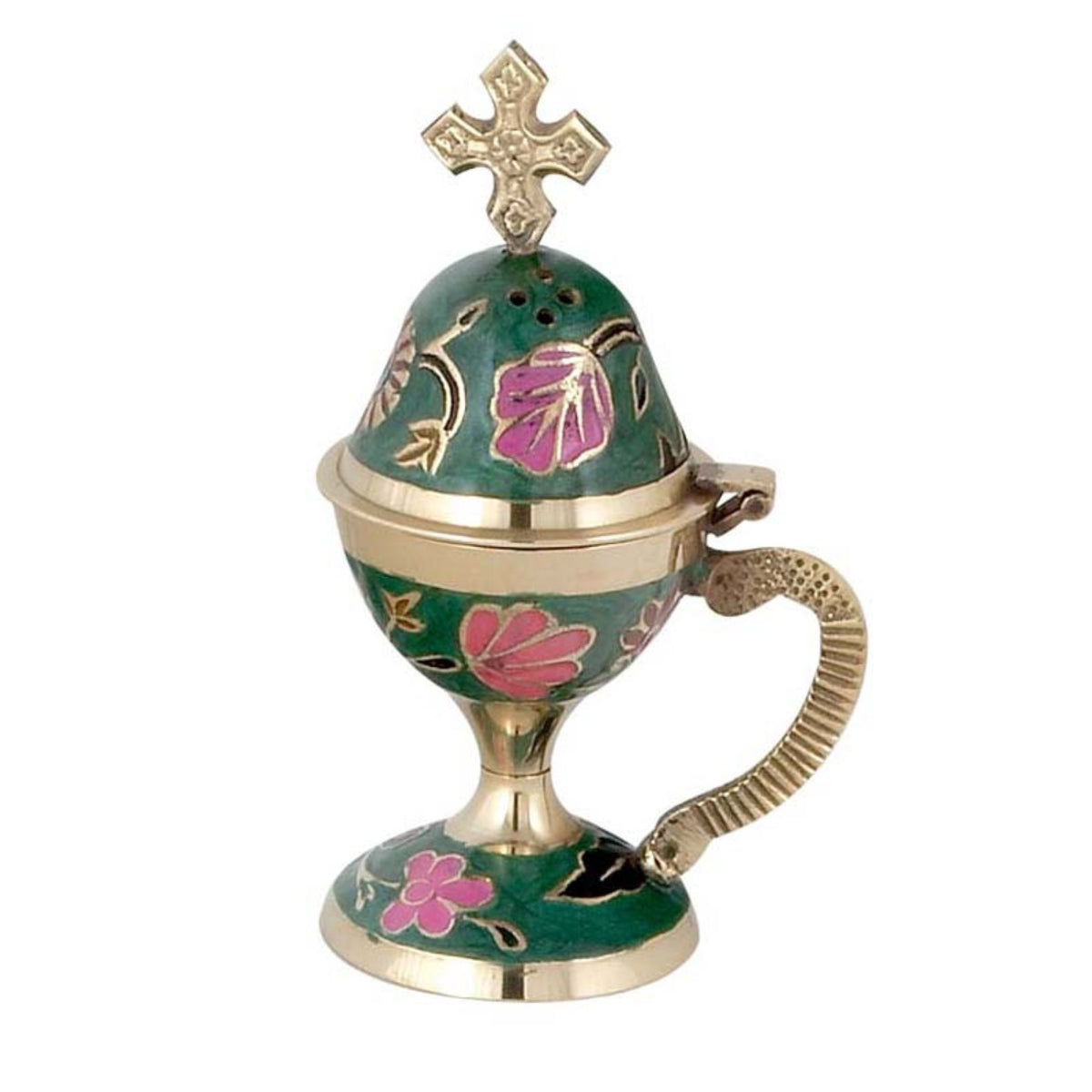brass censer, green enamel censer, standing censer, cloisonne censer, home incense burner, orthodox censer, Christian incense burner, liturgical censer, table censer, religious home decor, church supplies, prayer corner incense, green thymiato