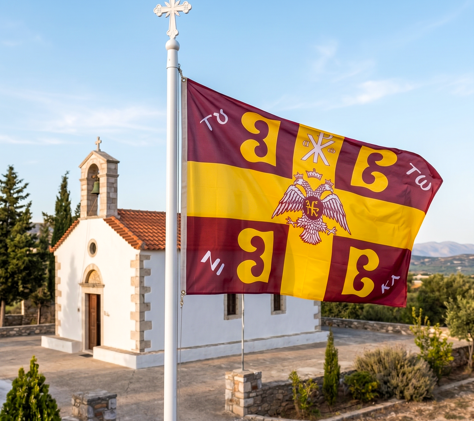 Byzantine imperial Tetragrammic Palaiologos flag with double-headed eagle and four Betas 150x100 cm (59.06x39.37 in) made in Greece