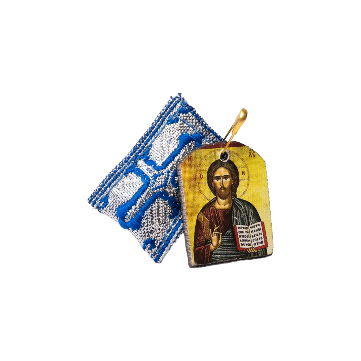 Handcrafted Fabric Orthodox Filakto Amulet Pendant with Icon of Jesus Christ from Tinos Island