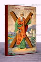 Saint Andrew the Apostle Byzantine Icon – Handmade Wooden Orthodox Icon on Gold Silk Canvas, Various Sizes