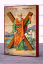 Saint Andrew the Apostle Byzantine Icon – Handmade Wooden Orthodox Icon on Gold Silk Canvas, Various Sizes