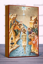 The Baptism of Christ (Theophany) Byzantine Icon – Handmade Wooden Orthodox Icon on Gold Silk Canvas, Various Sizes