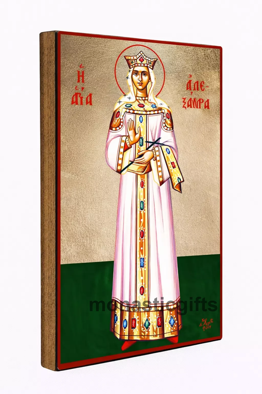Saint Alexandra  Byzantine Icon – Handmade Wooden Orthodox Icon on Gold Silk Canvas, Various Sizes