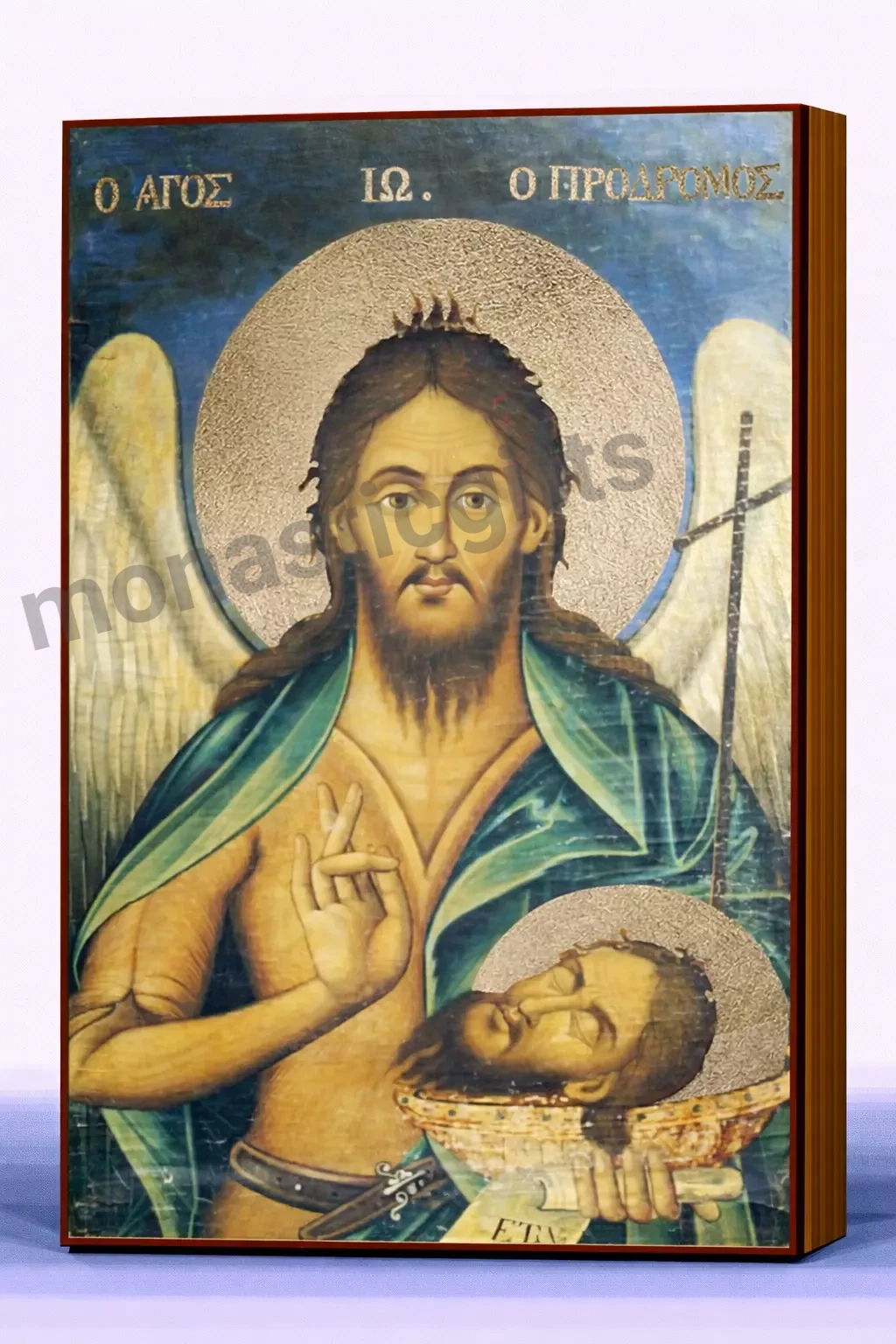 Saint John the Forerunner (Saint John the Baptist) Byzantine Icon – Handmade Wooden Orthodox Icon on Gold Silk Canvas, Various Sizes