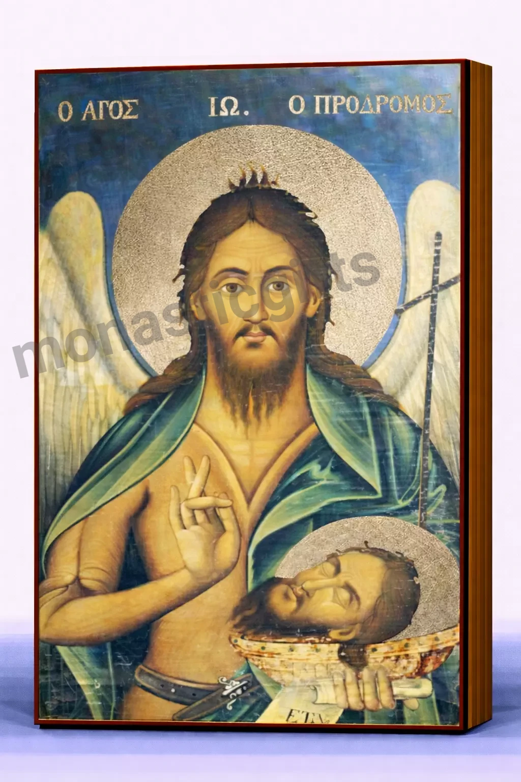 Saint John the Forerunner (Saint John the Baptist) Byzantine Icon – Handmade Wooden Orthodox Icon on Gold Silk Canvas, Various Sizes