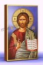 Christ the Blessing One on a Blue Heavenly Background  – Handmade Wooden Byzantine Icon  on Gold Silk Canvas, Various Sizes