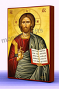 Christ the Blessing One – Handmade Byzantine Icon on Gold Silk with Wooden Panel, Various Sizes