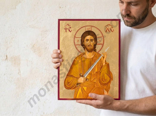 Large Byzantine Icon of Christ "Cutter of Sin" - Genuine Gold Leaf & Certificate