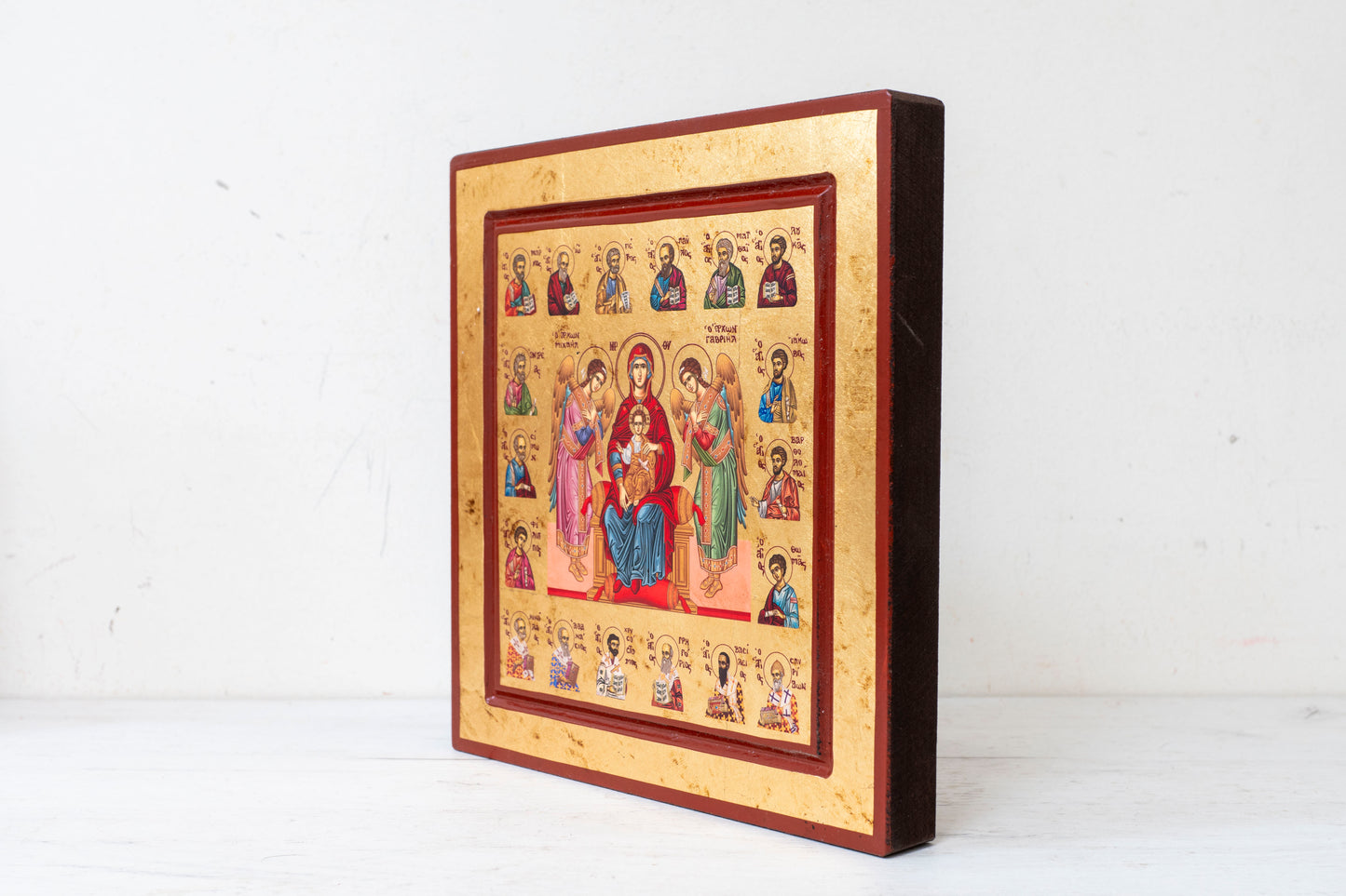 Virgin Mary with Apostles Icon – Handmade Byzantine Gold Leaf on Wood