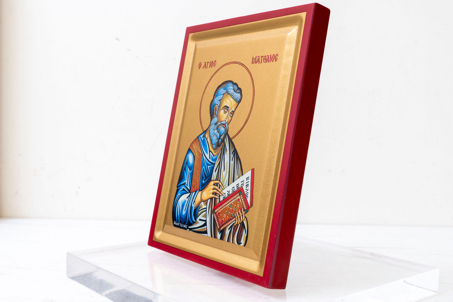 Saint Matthew  Orthodox Icon Handmade on Golden Silk Canvas, Stunning Detail